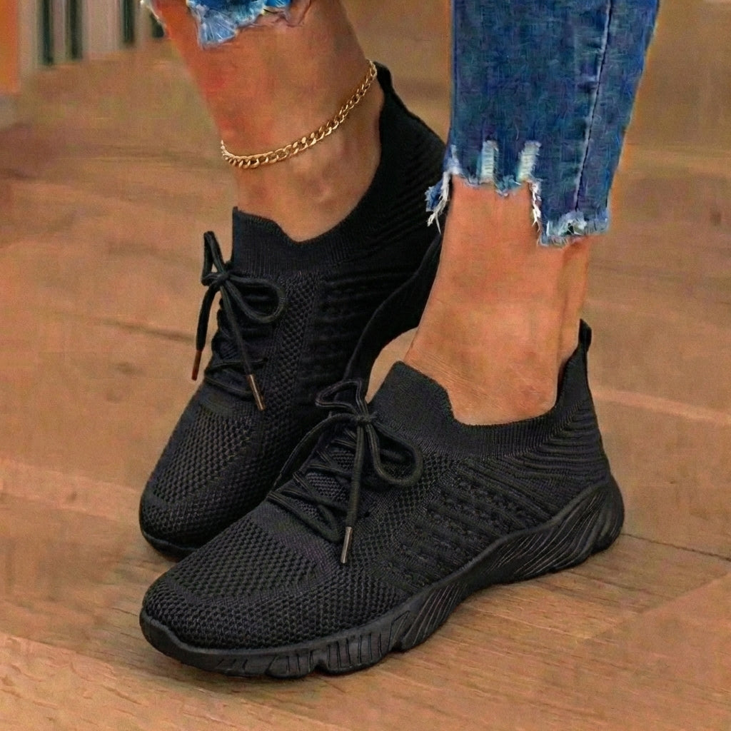 Orthopädische Strick-High-Top-Sneaker - Schnürverschluss und Sockenpassform-Kragen