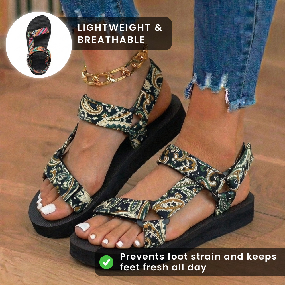 Orthopädische Tribal-Print-Platform-Sandalen - Verstellbare Binderiemen