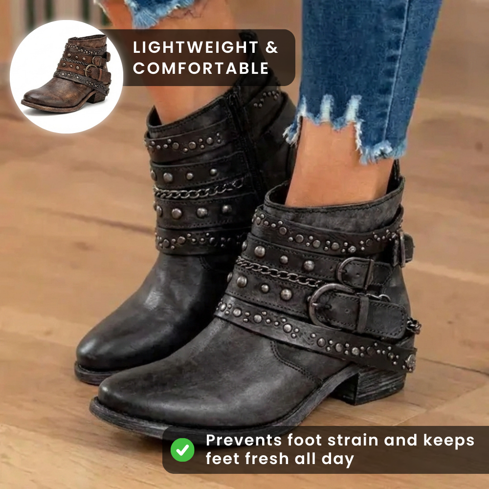 Orthopädische Leder-Nieten-Knöchelstiefel - Ketten- & Niet-Detail