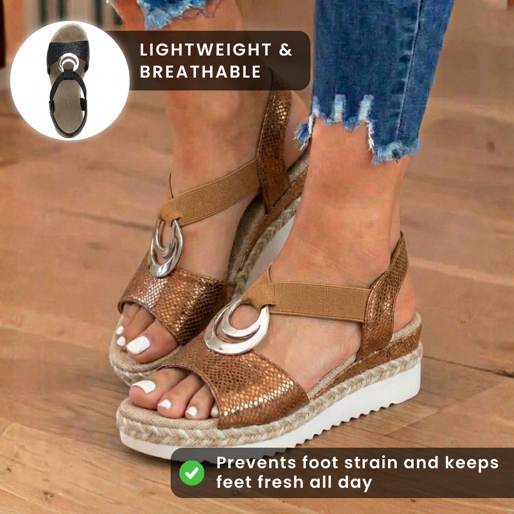 Orthopädische strukturierte Espadrille-Platform-Sandalen - Dreifache Ring-Hardware-Detail