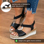Orthopädische strukturierte Espadrille-Platform-Sandalen - Dreifache Ring-Hardware-Detail