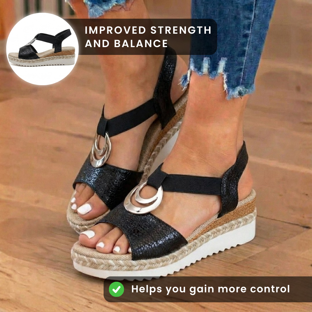 Orthopädische strukturierte Espadrille-Platform-Sandalen - Dreifache Ring-Hardware-Detail
