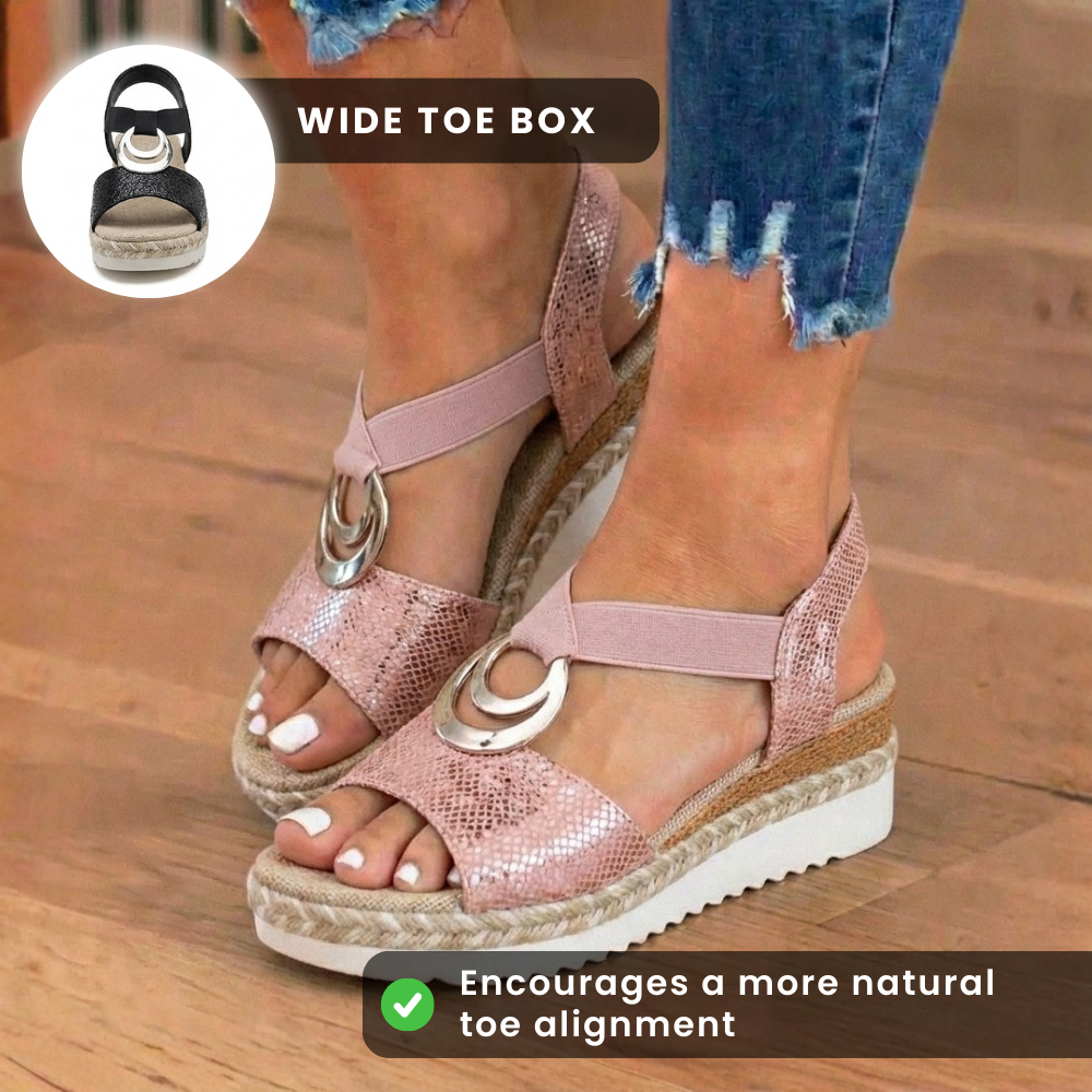 Orthopädische strukturierte Espadrille-Platform-Sandalen - Dreifache Ring-Hardware-Detail