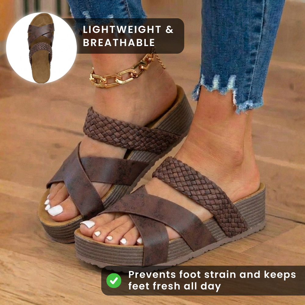 Orthopädische Leder-geflochtene Platform-Wedges - Crossover-Riemen-Design