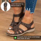 Orthopädische Leder-geflochtene T-Träger-Sandalen - Knöchelschnalle & Korksohle