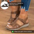 Orthopädische Leder-geflochtene T-Träger-Sandalen - Knöchelschnalle & Korksohle