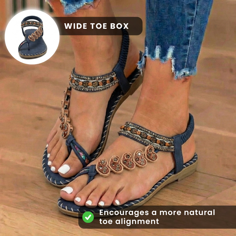 Orthopädische Leder-Perlen-Zehen-Ring-Sandalen - Blumenverzierung & handgenähtes Detail
