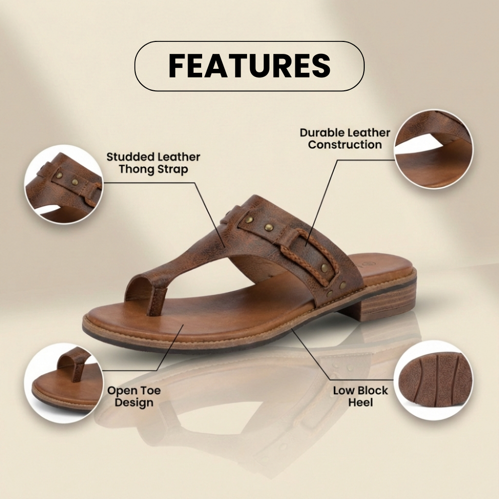 Orthopädische Leder-Zehenring-Sandalen - Schnallen-Akzent und Kork-Fußbett