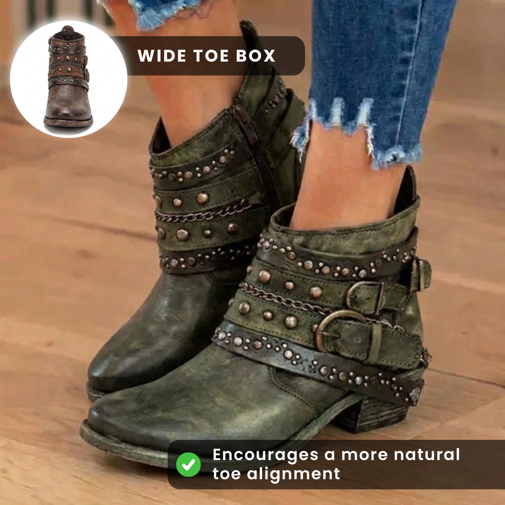 Orthopädische Leder-Nieten-Knöchelstiefel - Ketten- & Niet-Detail