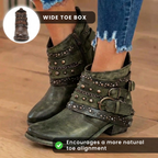 Orthopädische Leder-Nieten-Knöchelstiefel - Ketten- & Niet-Detail