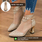 Orthopädische Mesh-Strass-Knöchel-Booties - Transparentes Panel & Blockabsatz