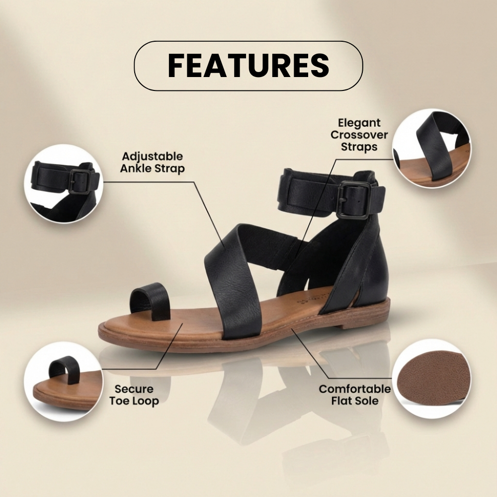 Orthopädische Wildleder-Knöchelriemen-Gladiatoren-Sandalen - breiter Schnallenriemen