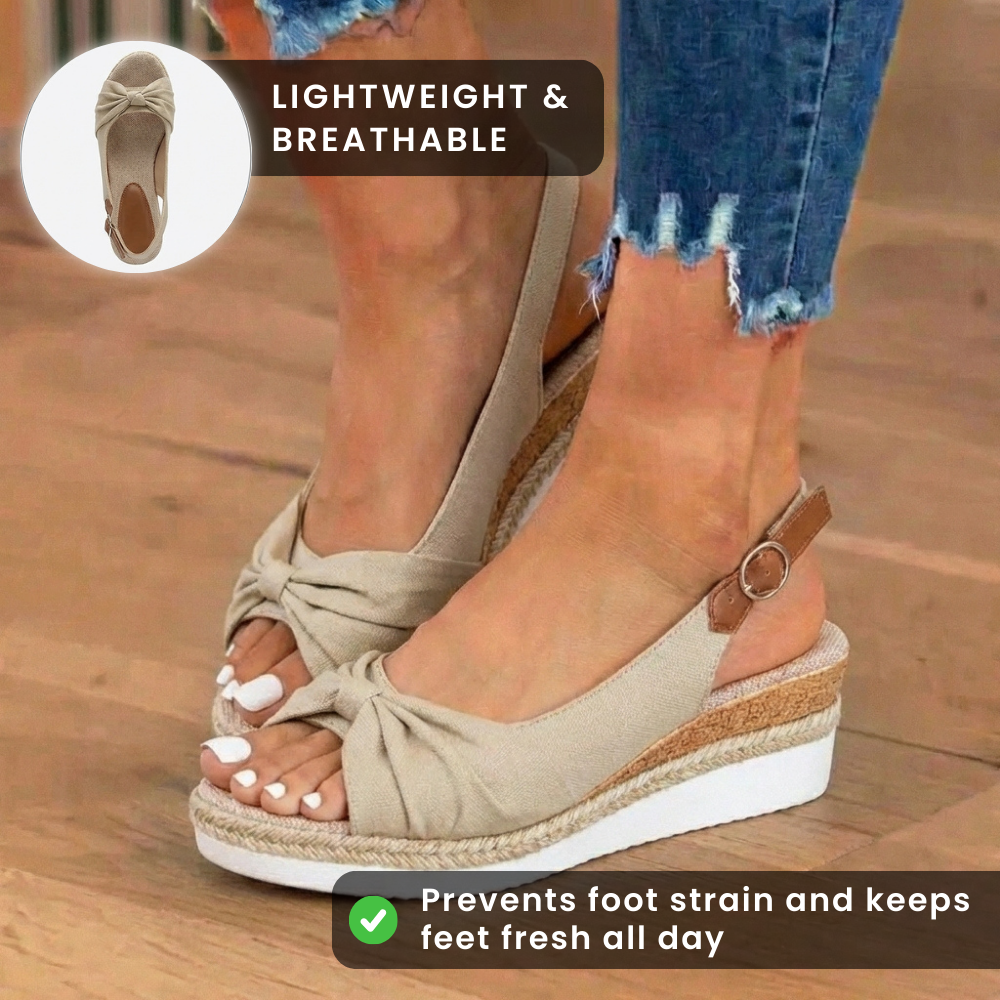 Orthopädische Knoten-vorne-Espadrille-Keilsandalen - Knöchelschnallengurt