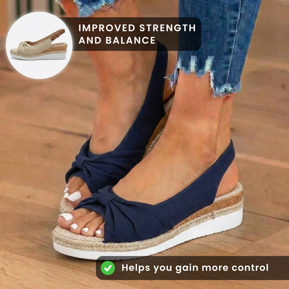 Orthopädische Knoten-vorne-Espadrille-Keilsandalen - Knöchelschnallengurt