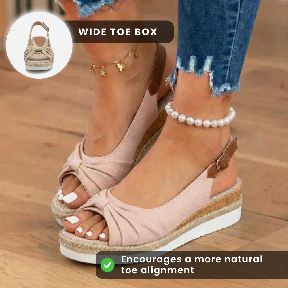 Orthopädische Knoten-vorne-Espadrille-Keilsandalen - Knöchelschnallengurt