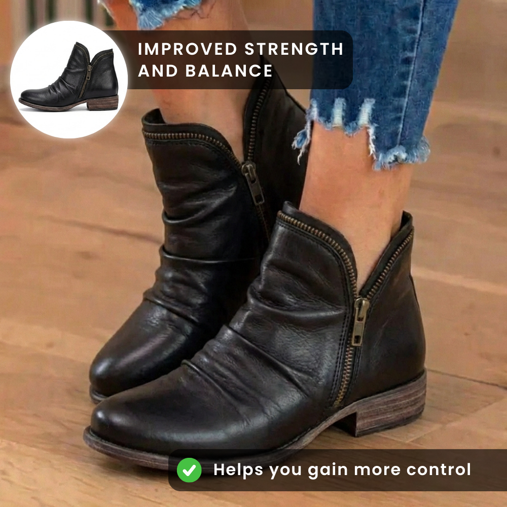 Orthopädische Leder-Stiefel mit Raffung - Seitenschluss niedriger Absatz