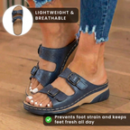 Orthopädische Leder-Platform-Slide-Sandalen - Doppelte Schnalle perforiertes Design