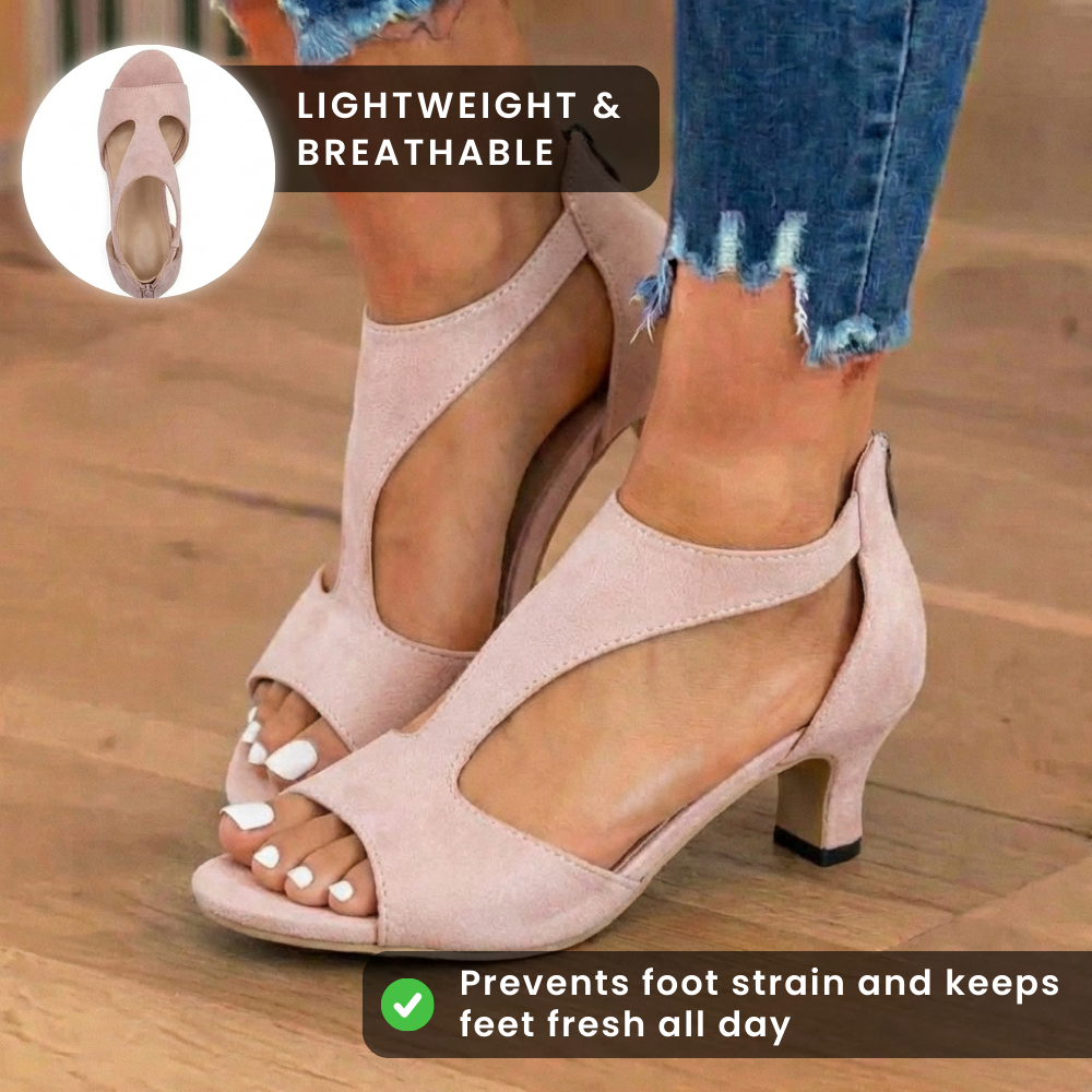 Orthopädische Leinen-Blockabsatz-Sandalen - T-Träger-Zehen-Ausschnitt-Design