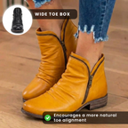 Orthopädische Leder-Stiefel mit Raffung - Seitenschluss niedriger Absatz
