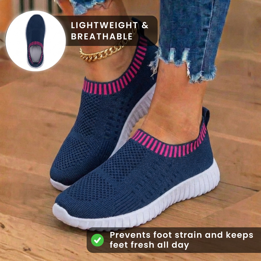 Orthopädische Strick-Slip-On-Sneaker - geripptes Kragen-Design und atmungsaktives Mesh-Oberteil