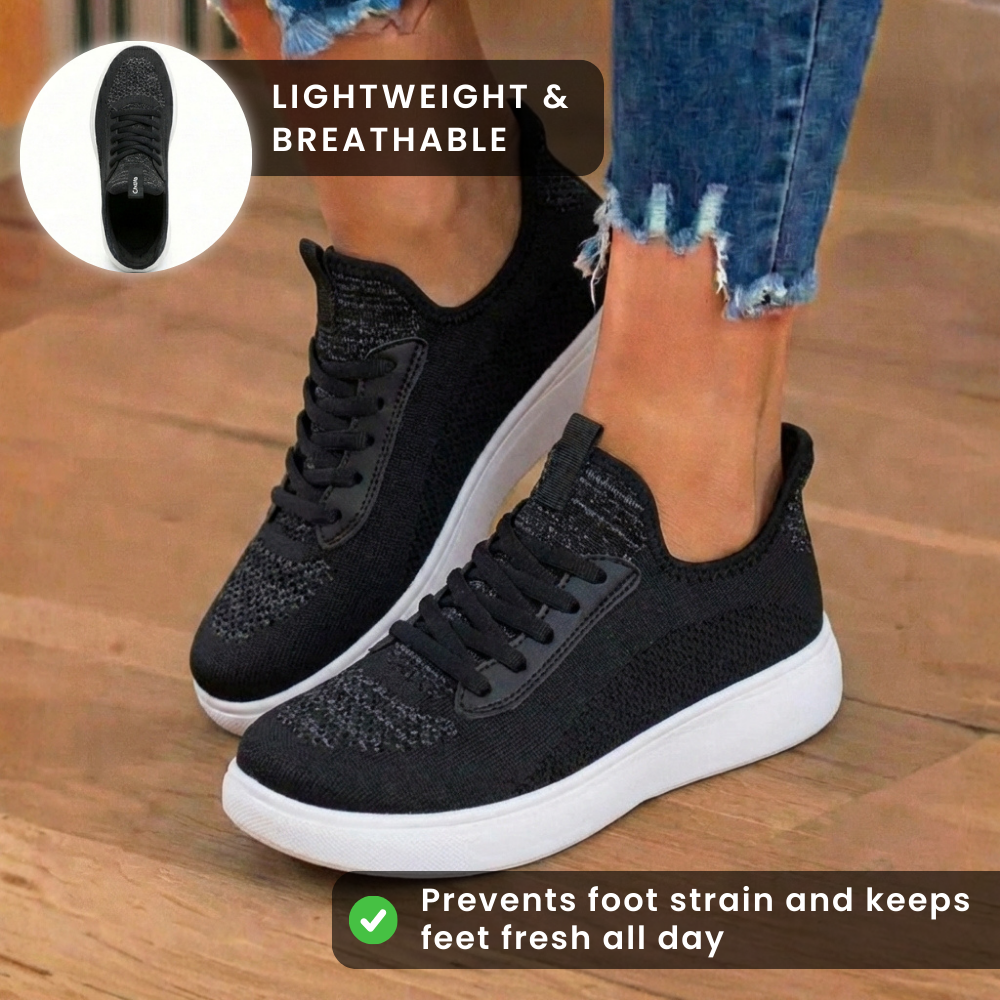 Orthopädische Strick-Slip-On-Sneaker - dehnbarer Kragen und weiße Sohle