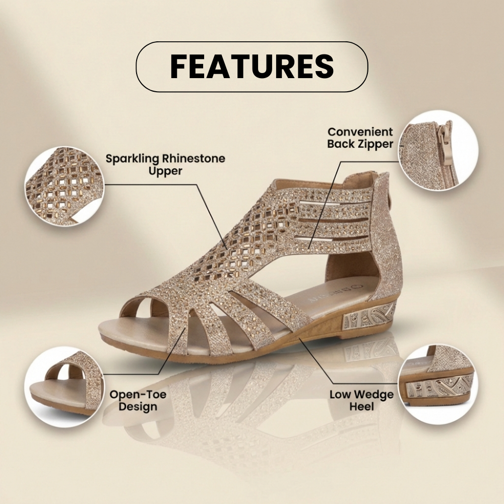 Orthopädische Glitter-Gladiator-Keilsandalen - Multi-Riemen geometrischer Ausschnitt