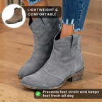 Orthopädische Wildleder-Western-Knöchelstiefel - Niedriger Blockabsatz Slip-On