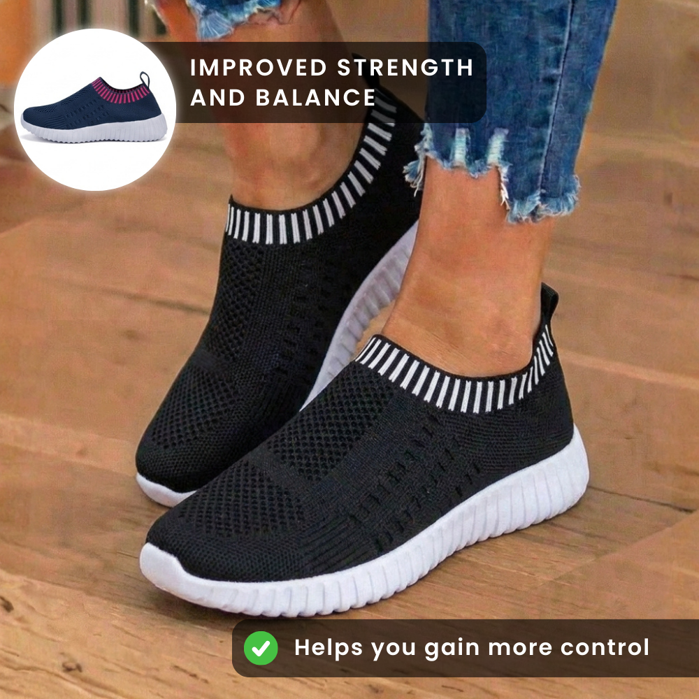 Orthopädische Strick-Slip-On-Sneaker - geripptes Kragen-Design und atmungsaktives Mesh-Oberteil