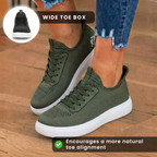 Orthopädische Strick-Slip-On-Sneaker - dehnbarer Kragen und weiße Sohle