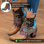 Orthopädische böhmische Patchwork-Knöchelstiefel - Geprägtes Leder