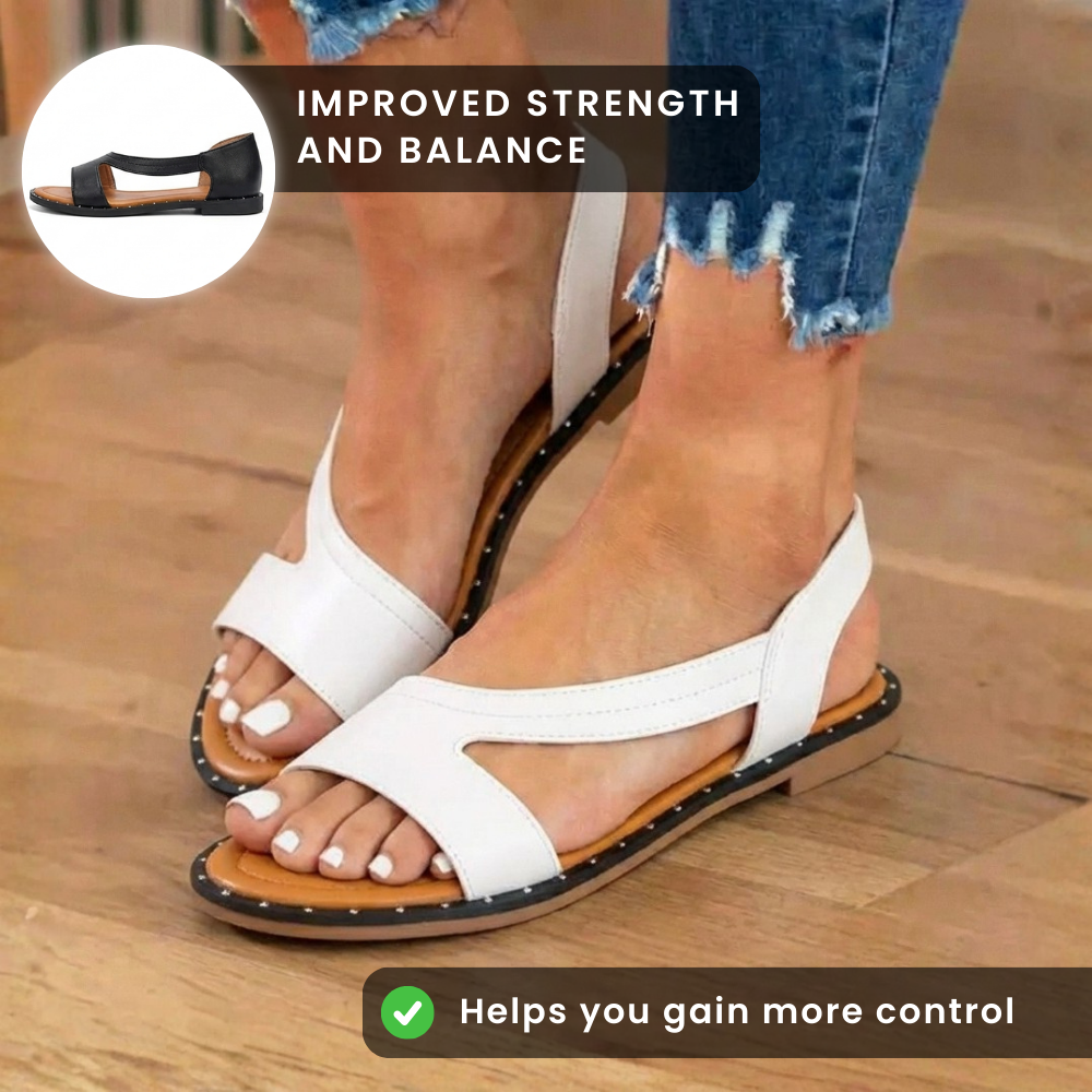 Orthopädische Leder-Nieten-Slide-Sandalen - Asymmetrischer Riemen