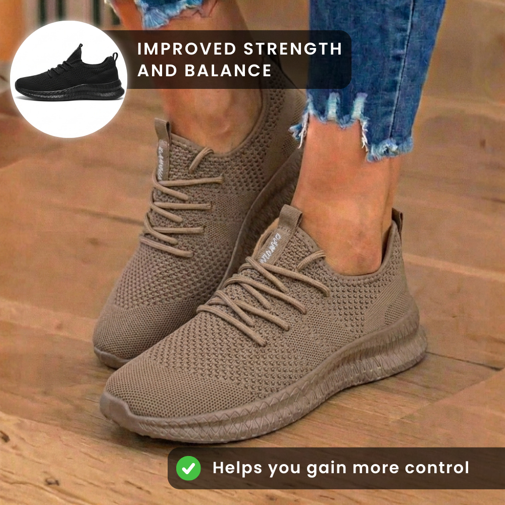 Orthopädische Strick-Athletic-Sneaker - Sockenpassform-Konstruktion und strukturierte Sohle