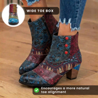 Orthopädische böhmische Patchwork-Knöchelstiefel - Geprägtes Leder