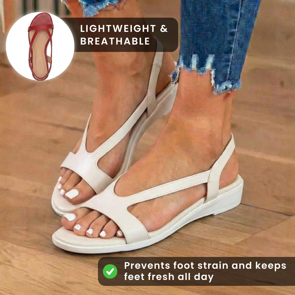 Orthopädische Leder-Sandalen mit niedrigem Absatz - Geometrischer Ausschnitt-Riemen