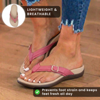 Orthopädische Stoff-Zehenstegsandalen - Schnallen-Detail und konturiertes Fußbett