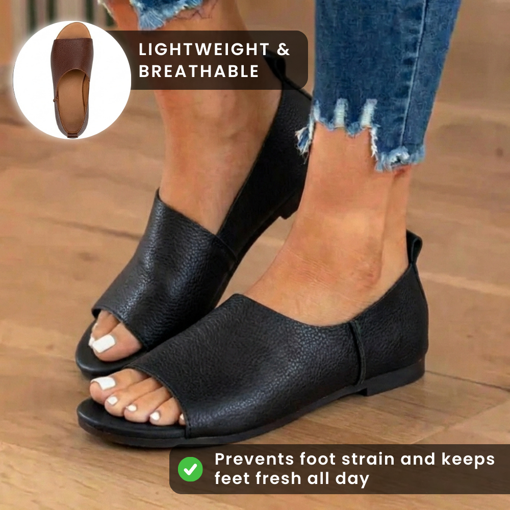 Orthopädische Leder-Spitzenschuh-Keilabsatz-Slides - Breites Riemen-Design