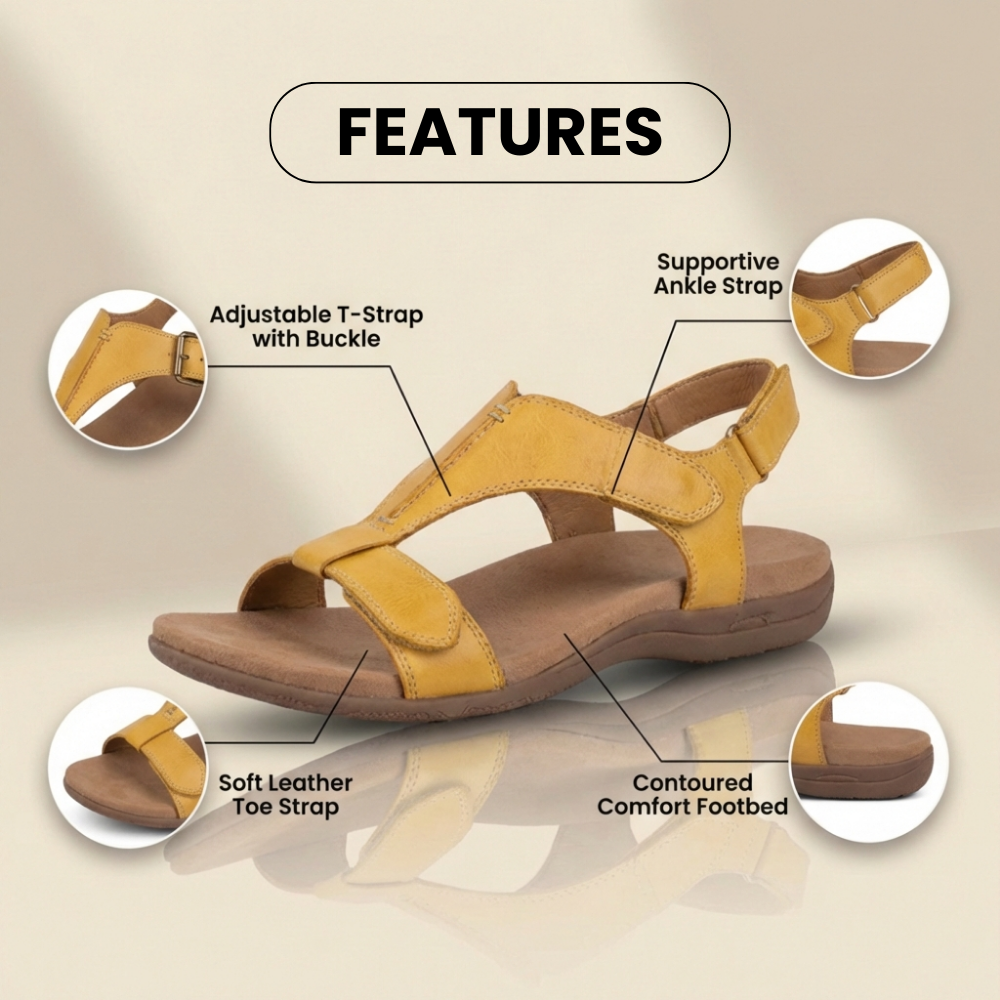 Orthopädische Leder-Knöchelriemen-Sandalen - Konturierter T-Bar Korkfußbett