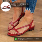 Orthopädische Leder-Sandalen mit niedrigem Absatz - Geometrischer Ausschnitt-Riemen