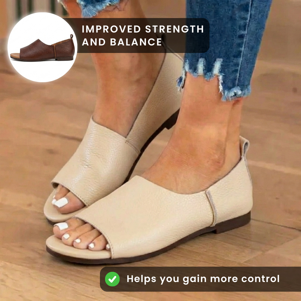 Orthopädische Leder-Spitzenschuh-Keilabsatz-Slides - Breites Riemen-Design