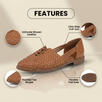 Orthopädische Leder-Geflecht-Slip-On-Flats - Flechtwerk-Ausschnitt-Detail