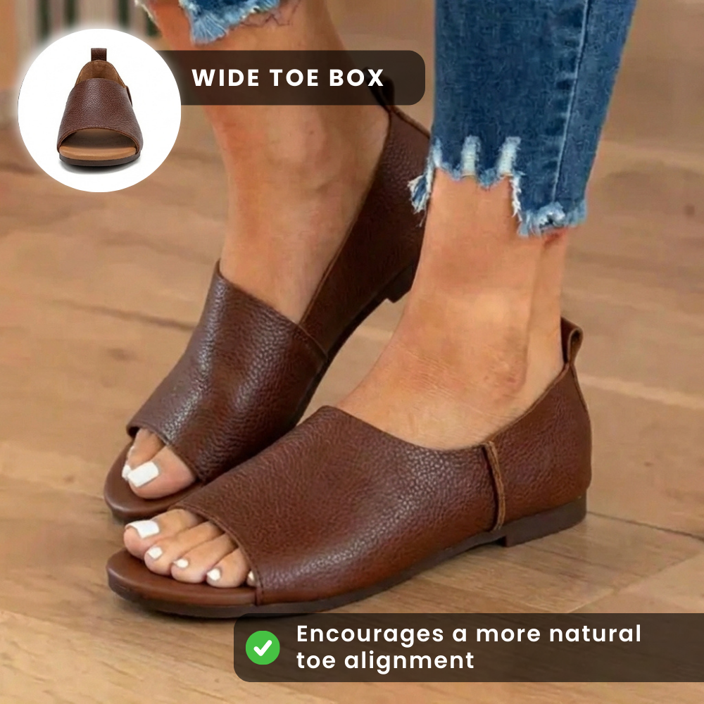 Orthopädische Leder-Spitzenschuh-Keilabsatz-Slides - Breites Riemen-Design