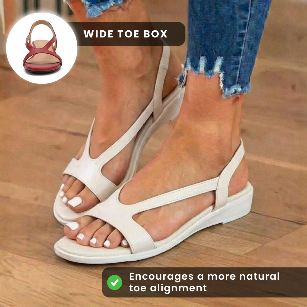 Orthopädische Leder-Sandalen mit niedrigem Absatz - Geometrischer Ausschnitt-Riemen
