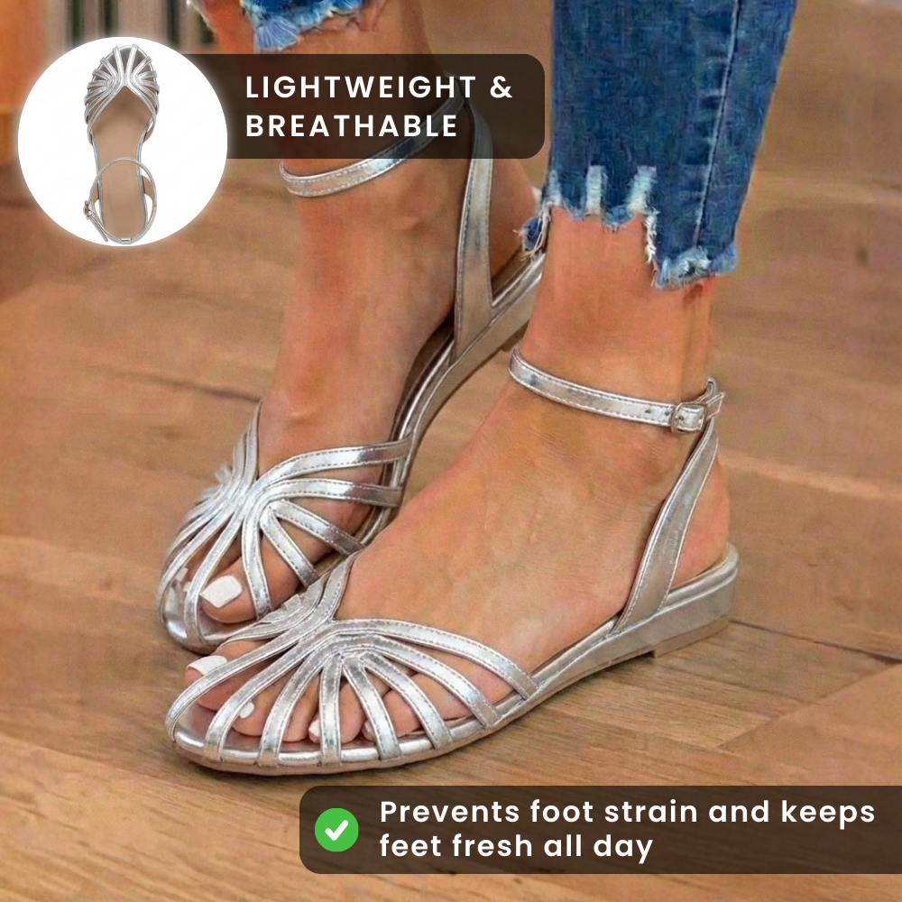 Orthopädische metallische Riemen-Sandalen - Überkreuzter niedriger Blockabsatz