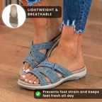 Orthopädische Wildleder-Slide-Sandalen - perforierter Ausschnitt und Klettverschluss