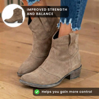 Orthopädische Wildleder-Western-Knöchelstiefel - Niedriger Blockabsatz Slip-On