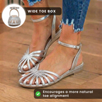 Orthopädische metallische Riemen-Sandalen - Überkreuzter niedriger Blockabsatz