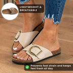 Orthopädische Leder-Kork-Slide-Sandalen - Übergroße Schnalle Detail