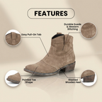 Orthopädische Wildleder-Western-Knöchelstiefel - Niedriger Blockabsatz Slip-On