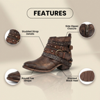 Orthopädische Leder-Nieten-Knöchelstiefel - Ketten- & Niet-Detail