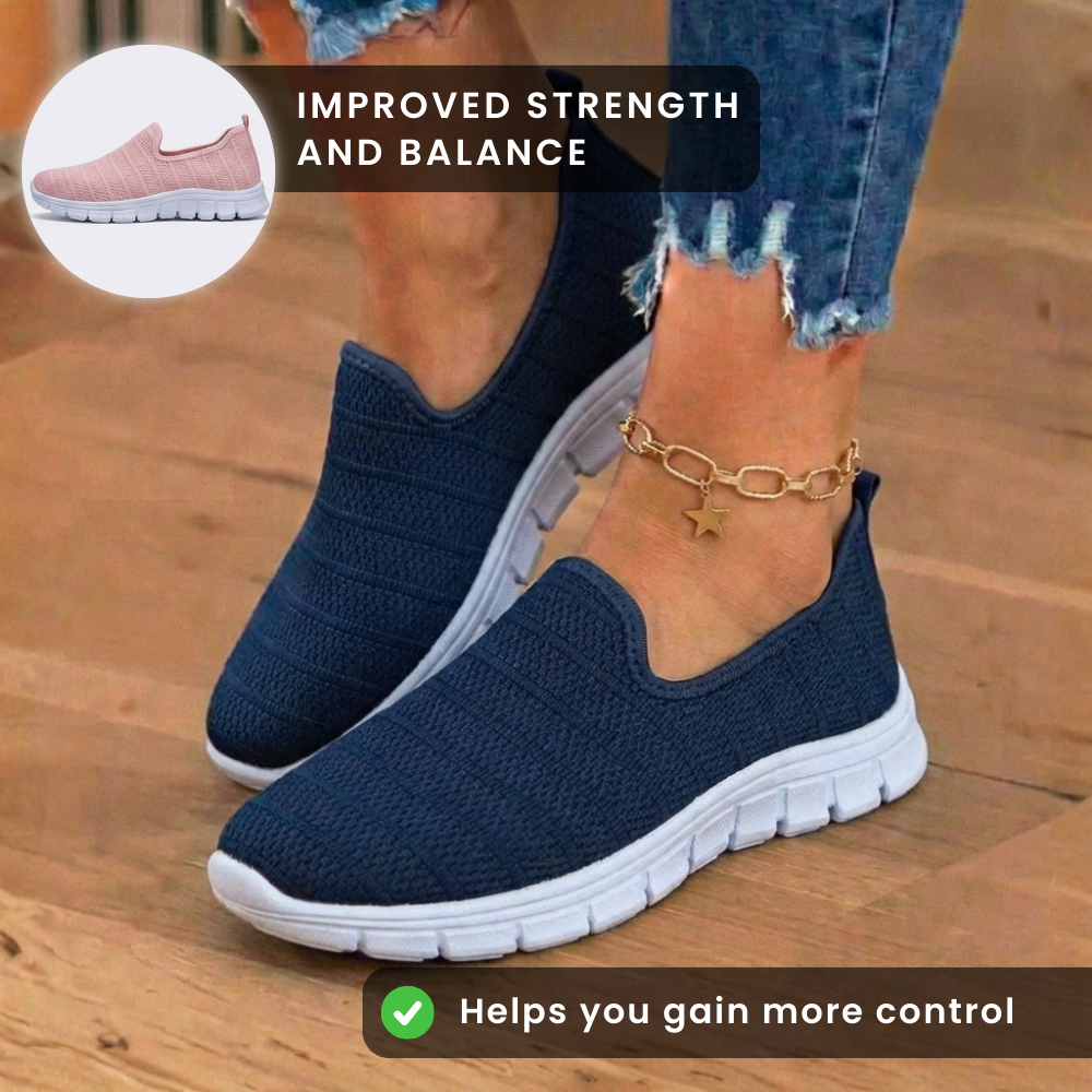 Orthopädische Strick-Slip-On-Sneaker - gestreiftes strukturiertes Design und schnürsenkellose Bequemlichkeit
